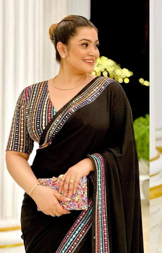 Designer Georgette Saree with Embroidered Multicolor Blouse
