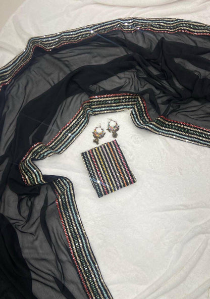 Designer Georgette Saree with Embroidered Multicolor Blouse