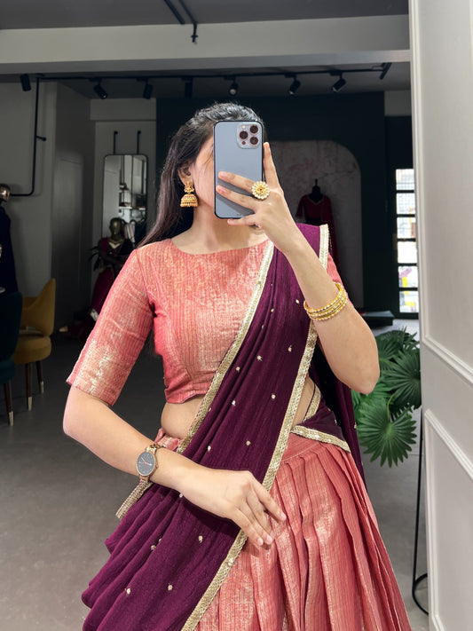 KESARIYA Collection – South’s Signature Weave in a Festive Lehenga Set - PEACH