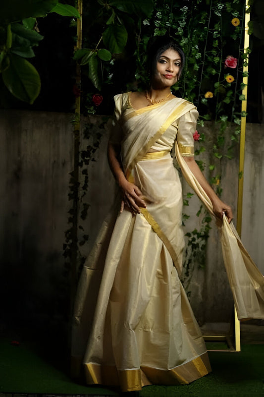 Golden tissue silk Dhavani sets