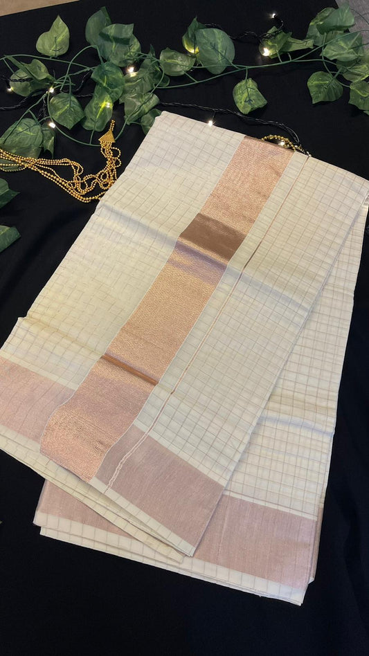 Kerala Cotton Copper Kasavu Sarees