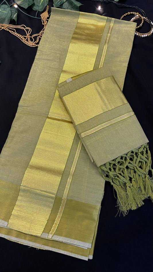 Colored Golden Tissue Silk Set Mundu