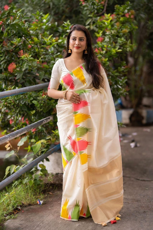 Semi Litchi Silk Sarees with Temple Border – Classic Thread Weaving Elegance