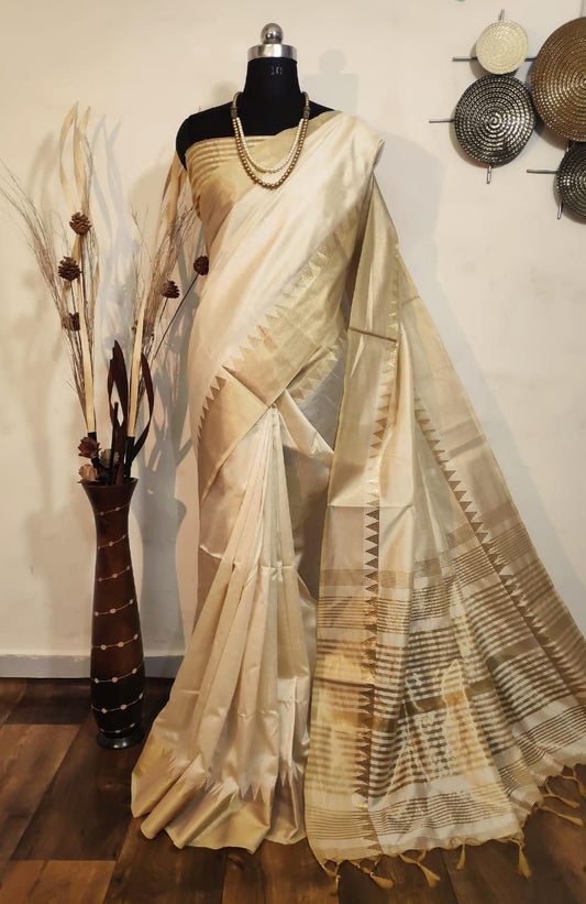 Semi Raw Silk Sarees – Temple Border Elegance, Ready in UAE