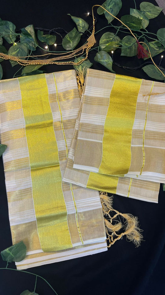 Golden Zari Stripes Golden Tissue Silk Sarees