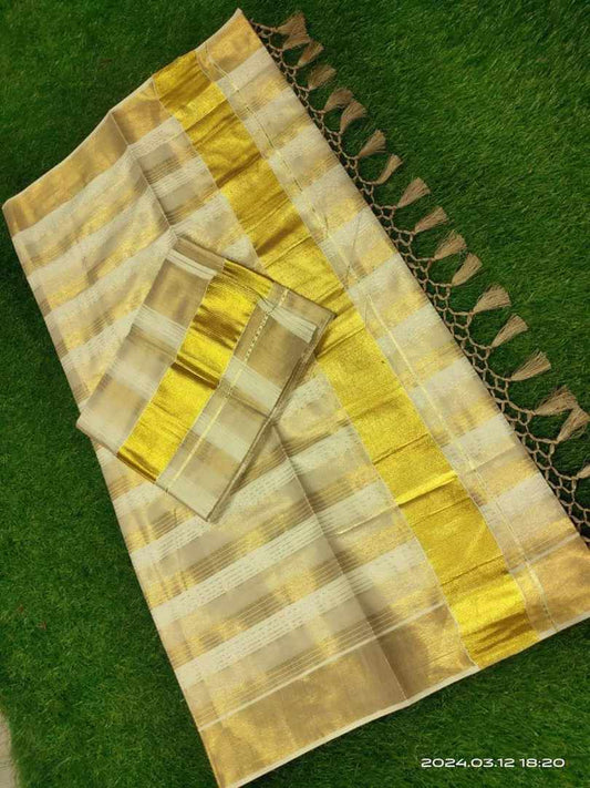 Golden Zari Stripes Golden Tissue Silk Sarees