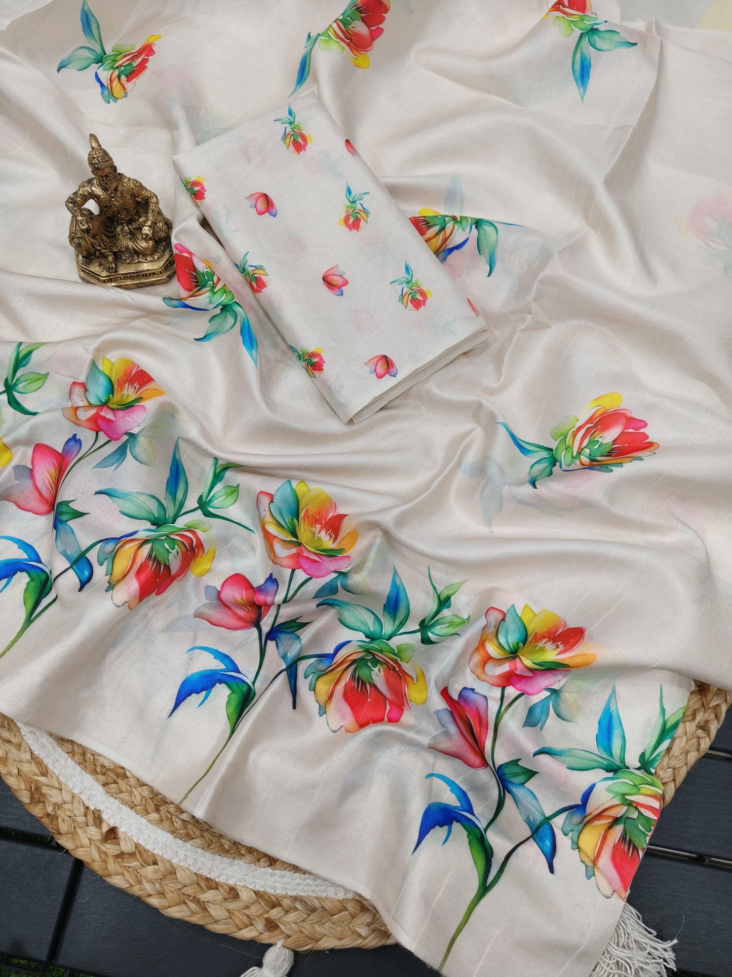 Semi Tussar Silk Sarees with Floral Print – Graceful Ready-to-Ship Elegance