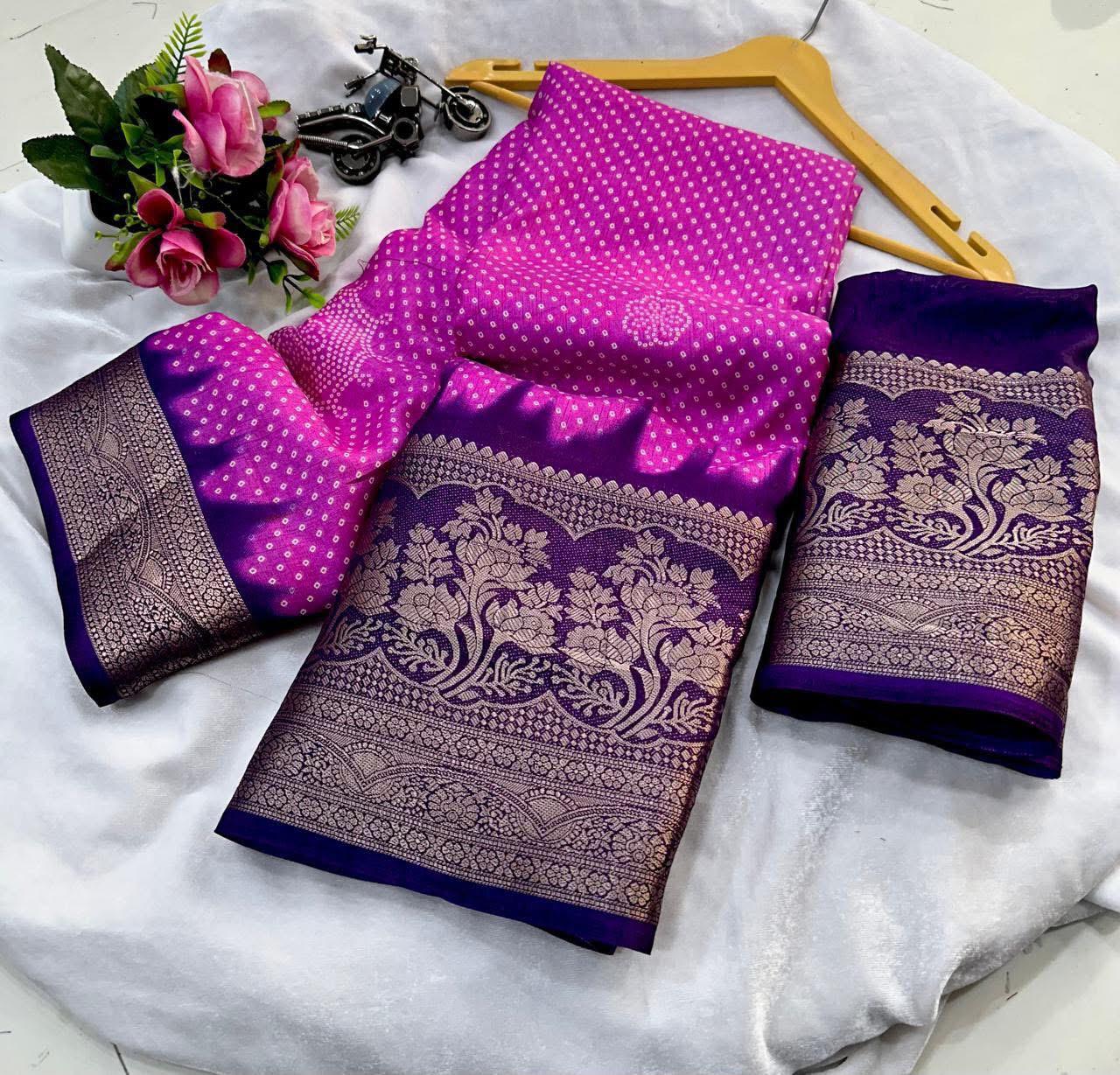 Semi Dola Silk Bandhini Sarees