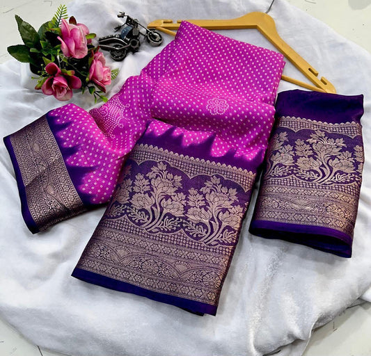 Semi Dola Silk Bandhini Sarees
