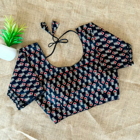 Ajrakh Cotton Side Elastic Stretchable Blouse Regular Size