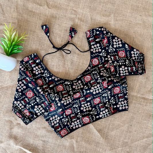 Ajrakh Cotton Side Elastic Stretchable Blouse Regular Size
