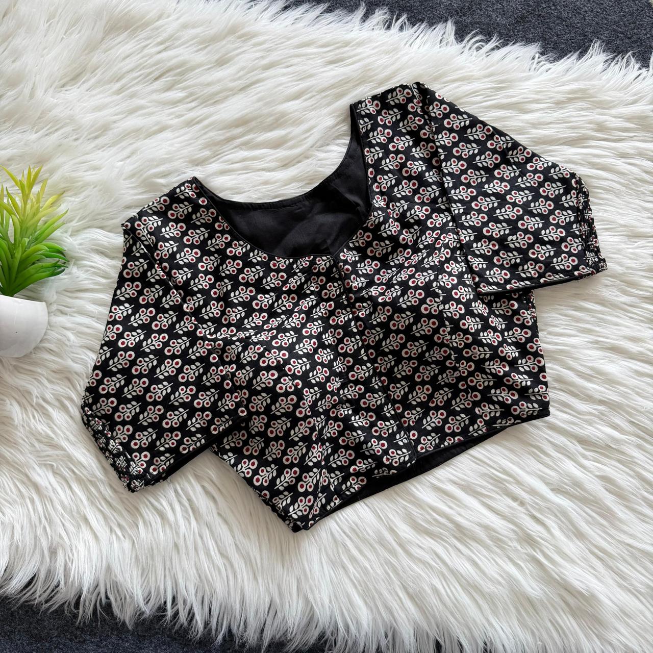 Ajrakh Cotton Side Elastic Stretchable Blouse Regular Size