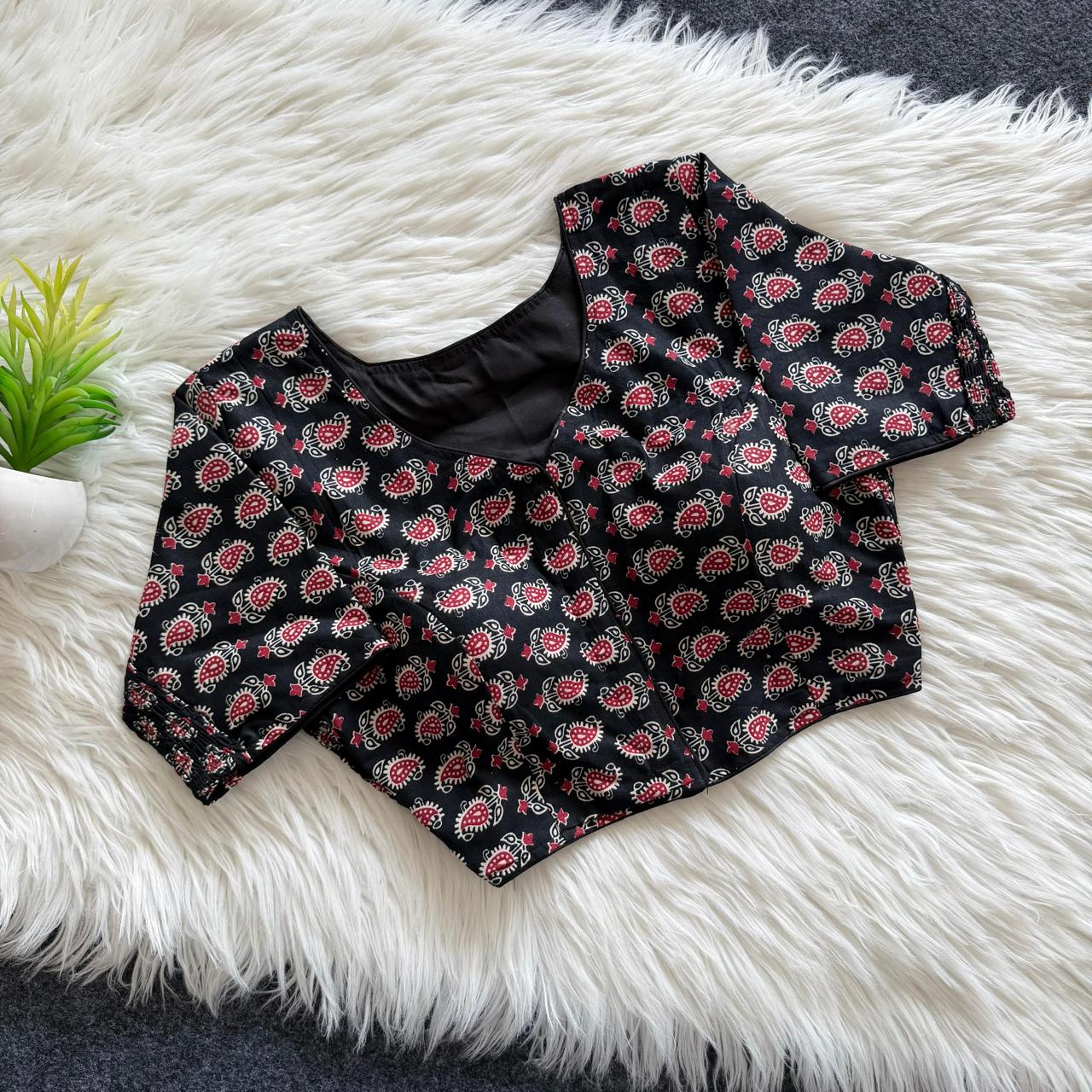 Ajrakh Cotton Side Elastic Stretchable Blouse Regular Size
