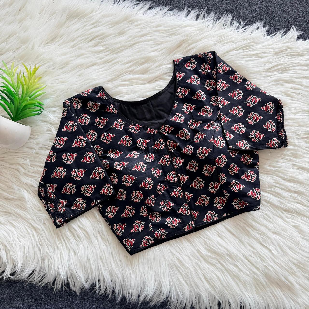 Ajrakh Cotton Side Elastic Stretchable Blouse Regular Size