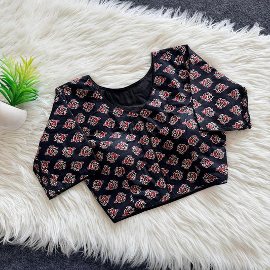 Ajrakh Cotton Side Elastic Stretchable Blouse Regular Size