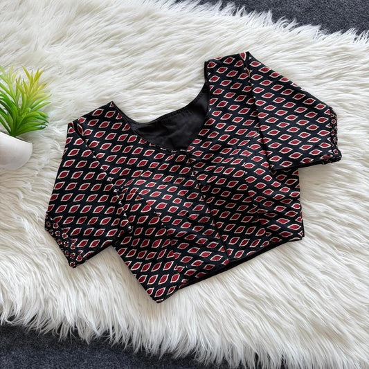 Ajrakh Cotton Side Elastic Stretchable Blouse Regular Size