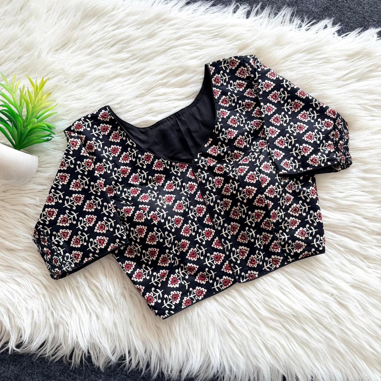 Ajrakh Cotton Side Elastic Stretchable Blouse Regular Size