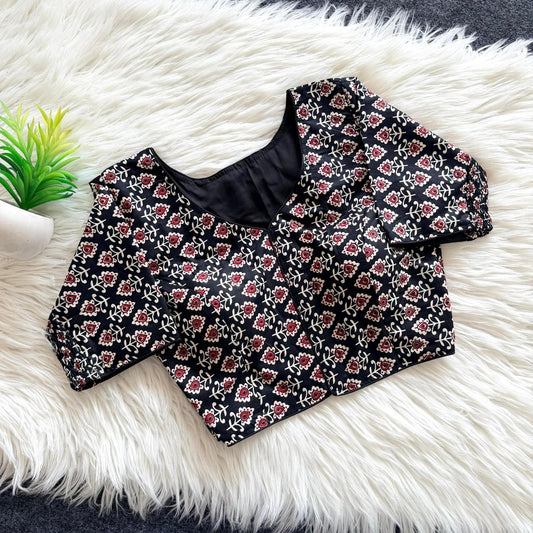 Ajrakh Cotton Side Elastic Stretchable Blouse Regular Size