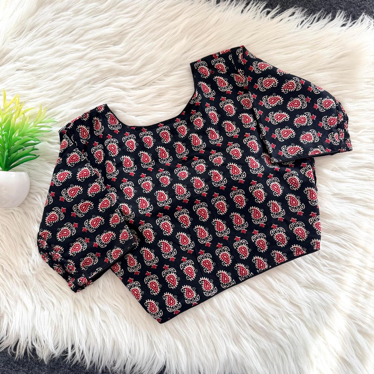 Ajrakh Cotton Side Elastic Stretchable Blouse Regular Size