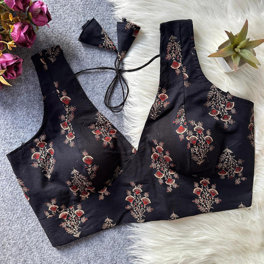 Ajrakh Cotton Side Elastic Stretchable Blouse Regular Size