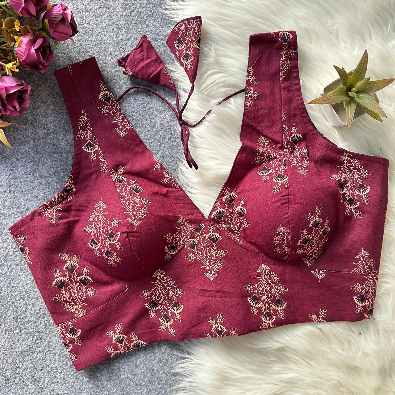 Ajrakh Cotton Side Elastic Stretchable Blouse Regular Size