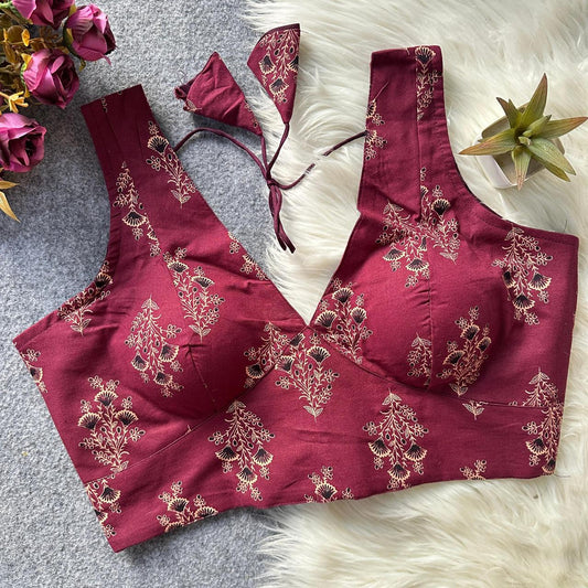Ajrakh Cotton Side Elastic Stretchable Blouse Regular Size