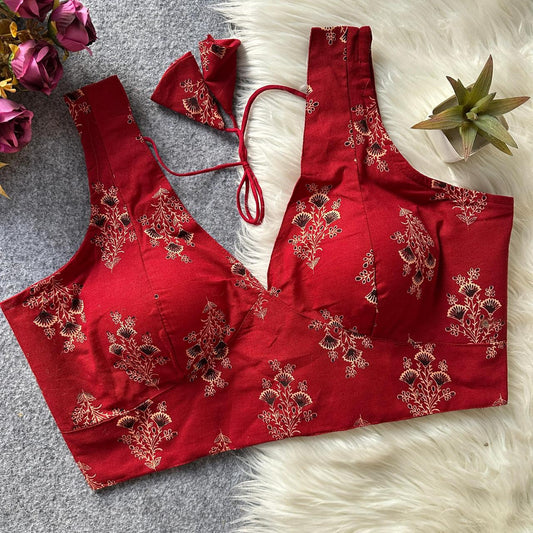 Ajrakh Cotton Side Elastic Stretchable Blouse Regular Size