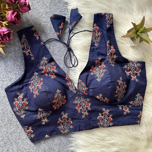 Ajrakh Cotton Side Elastic Stretchable Blouse Regular Size
