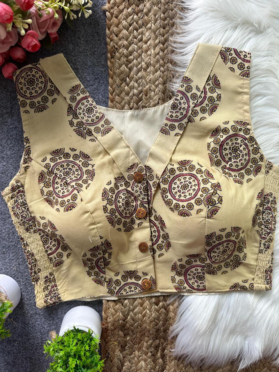 Ajrakh Cotton Side Elastic Stretchable Blouse Regular Size