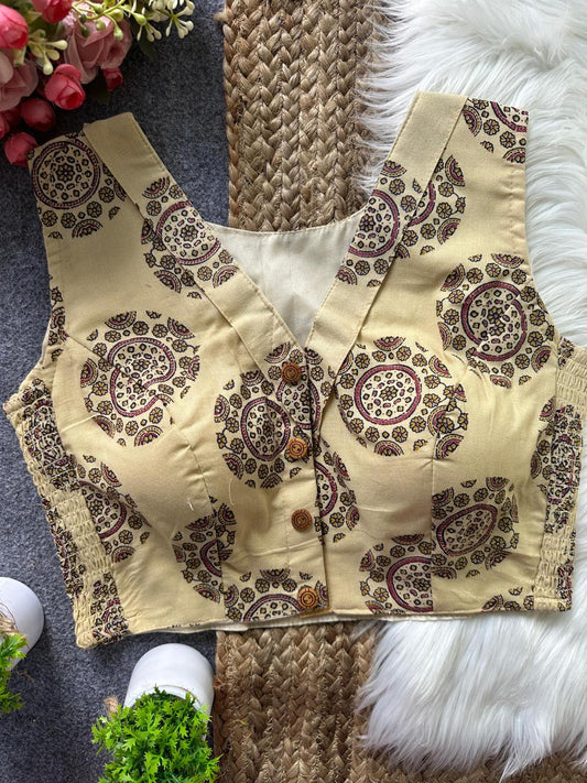 Ajrakh Cotton Side Elastic Stretchable Blouse Regular Size