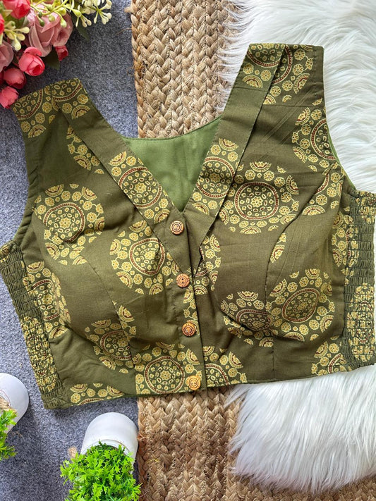 Ajrakh Cotton Side Elastic Stretchable Blouse Regular Size