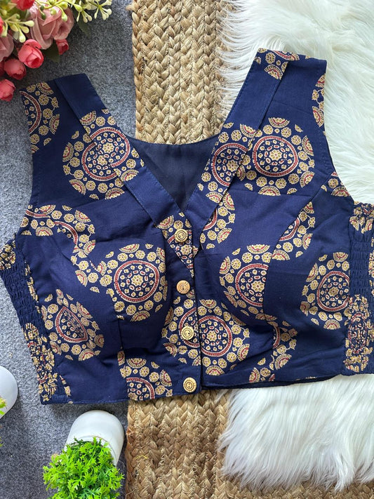 Ajrakh Cotton Side Elastic Stretchable Blouse Regular Size