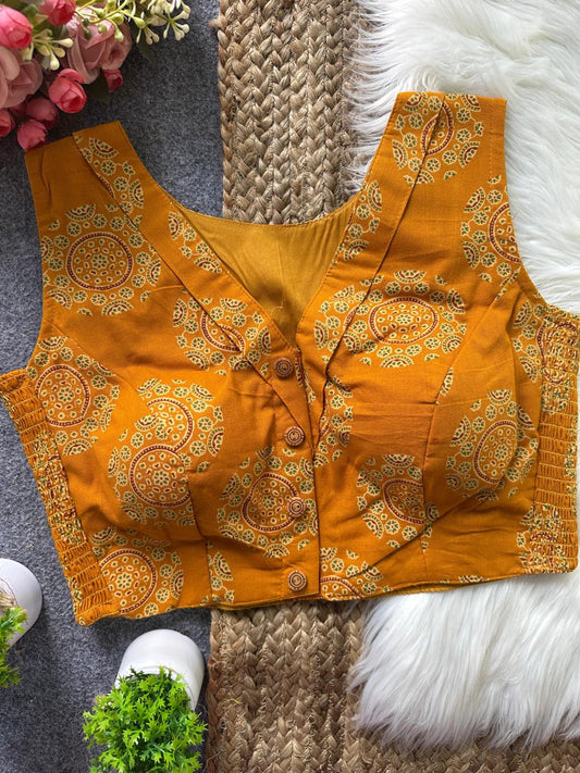 Ajrakh Cotton Side Elastic Stretchable Blouse Regular Size
