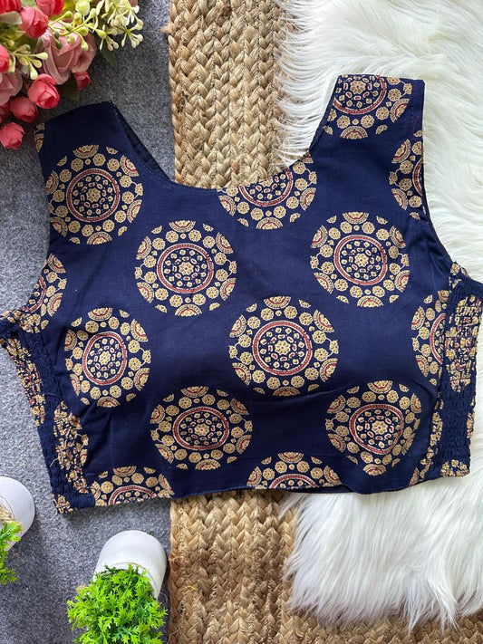 Ajrakh Cotton Side Elastic Stretchable Blouse Regular Size