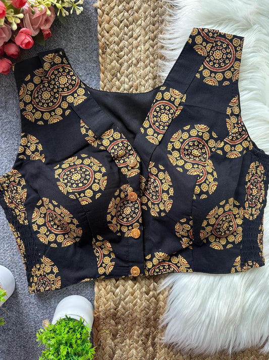 Ajrakh Cotton Side Elastic Stretchable Blouse Regular Size