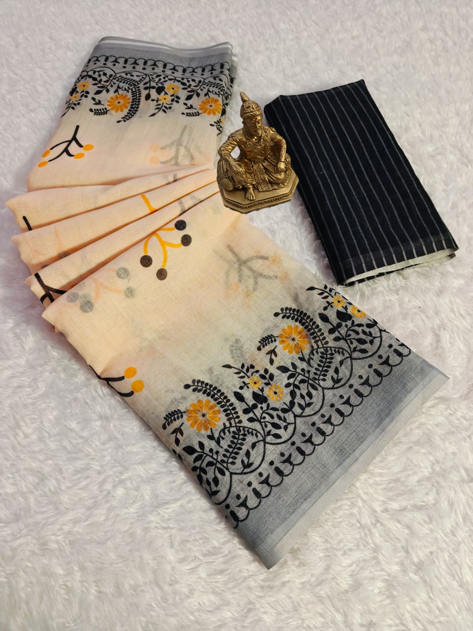 Linen Slub Cotton Floral Sarees – 59 AED