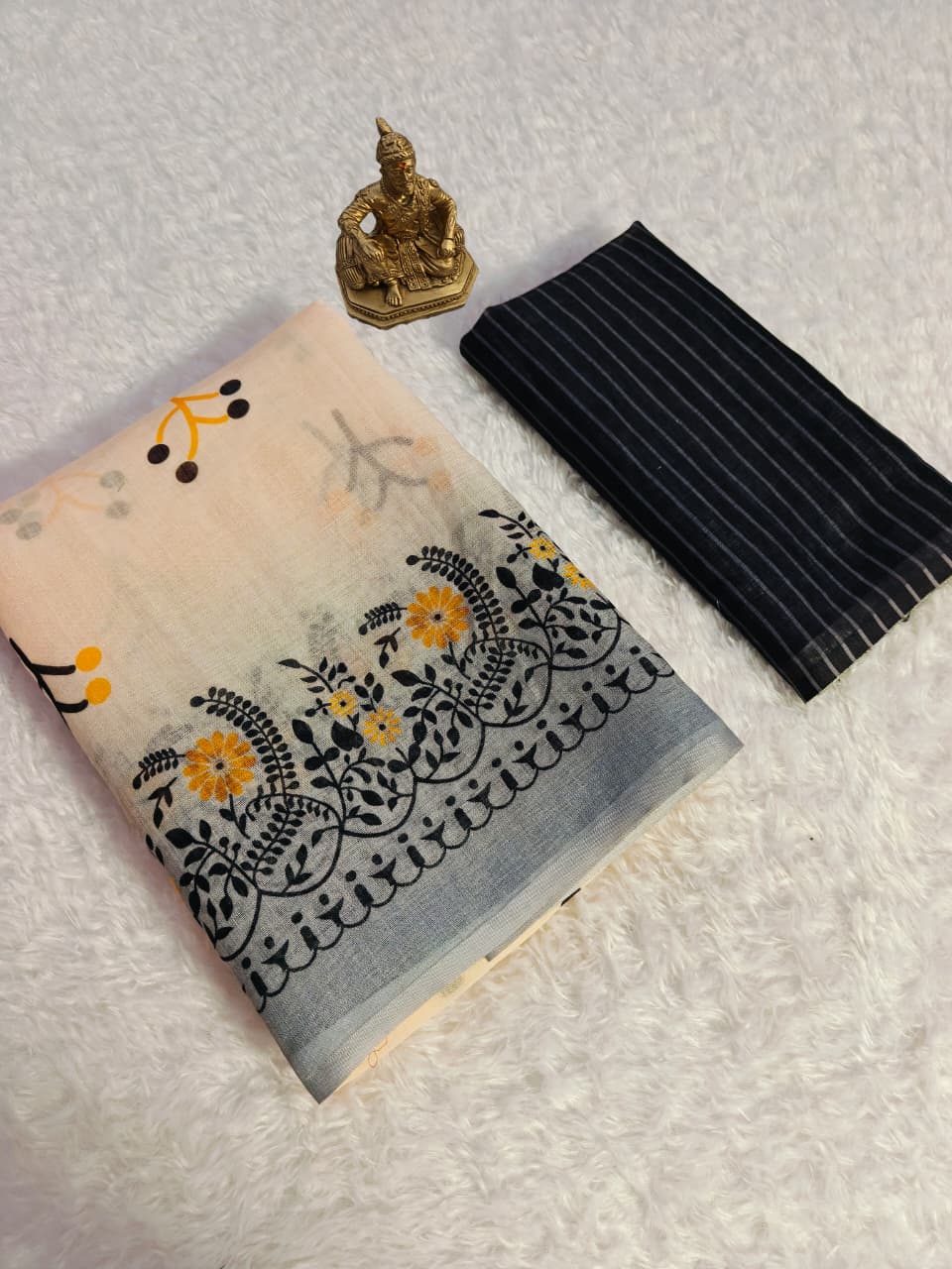 Linen Slub Cotton Floral Sarees – 59 AED