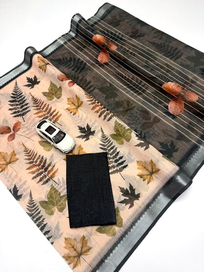 Linen Slub Cotton Floral Sarees – 65 AED