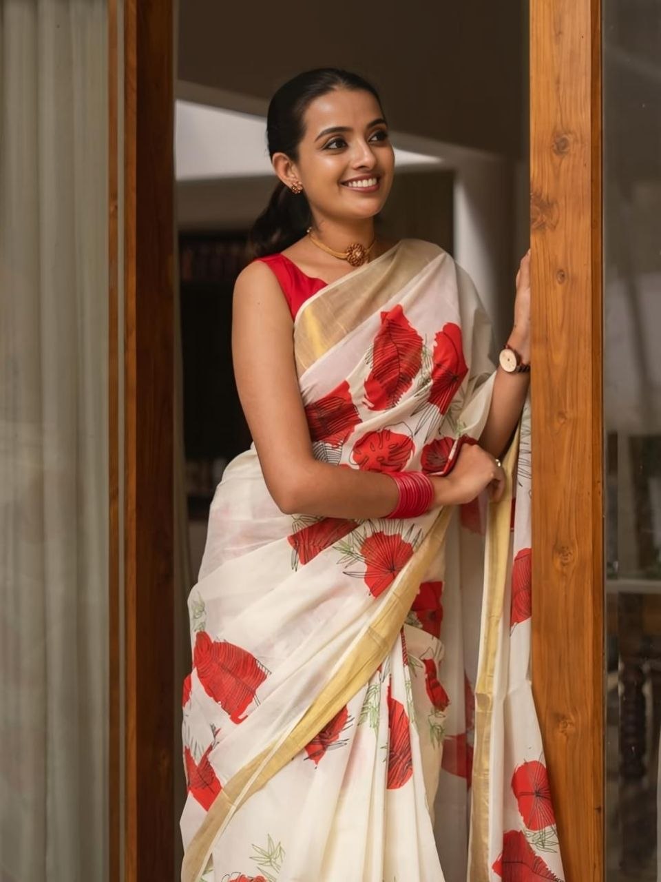 Linen Slub Cotton Floral Sarees – 59 AED