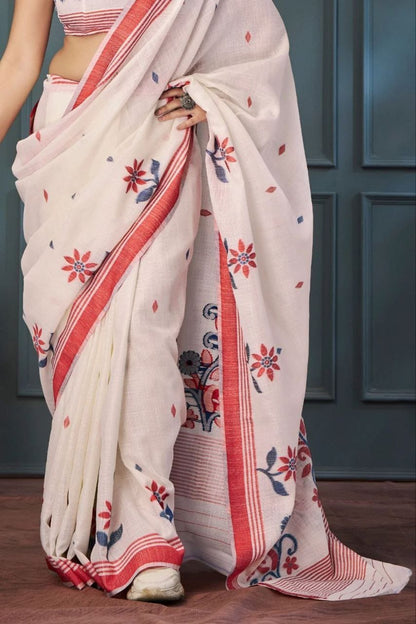 Linen Slub Cotton Floral Sarees – 59 AED