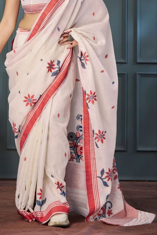 Linen Slub Cotton Floral Sarees – 59 AED