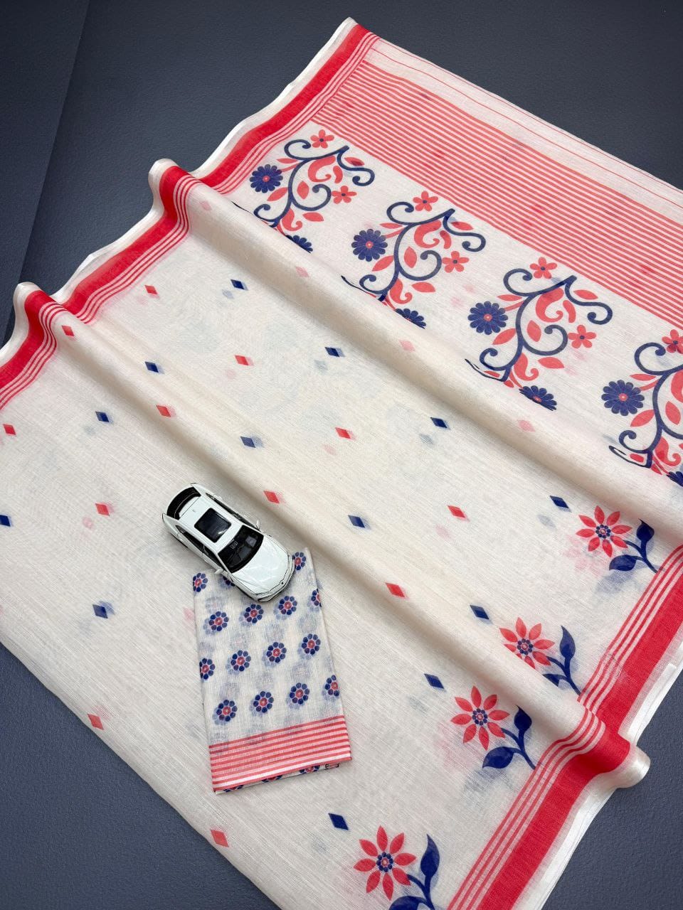 Linen Slub Cotton Floral Sarees – 59 AED