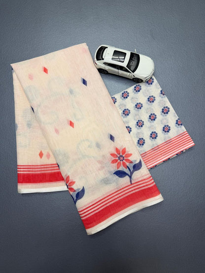 Linen Slub Cotton Floral Sarees – 59 AED