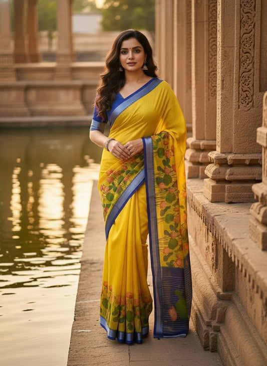 Linen Slub Cotton Floral Sarees – 59 AED