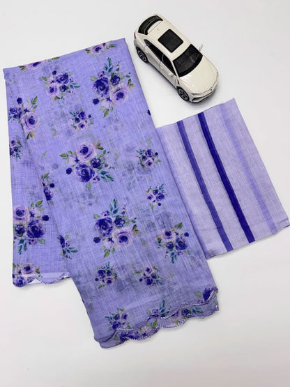 Linen Slub Cotton Floral Sarees – 65 AED