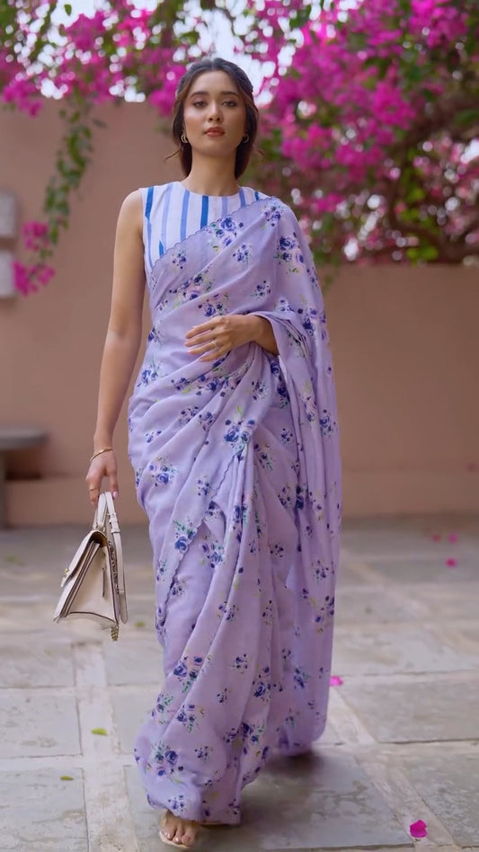Linen Slub Cotton Floral Sarees – 65 AED