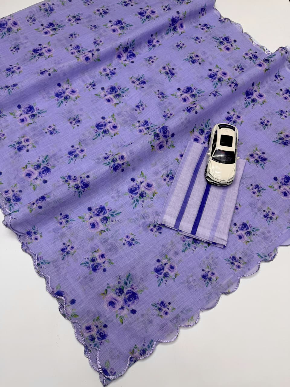 Linen Slub Cotton Floral Sarees – 65 AED