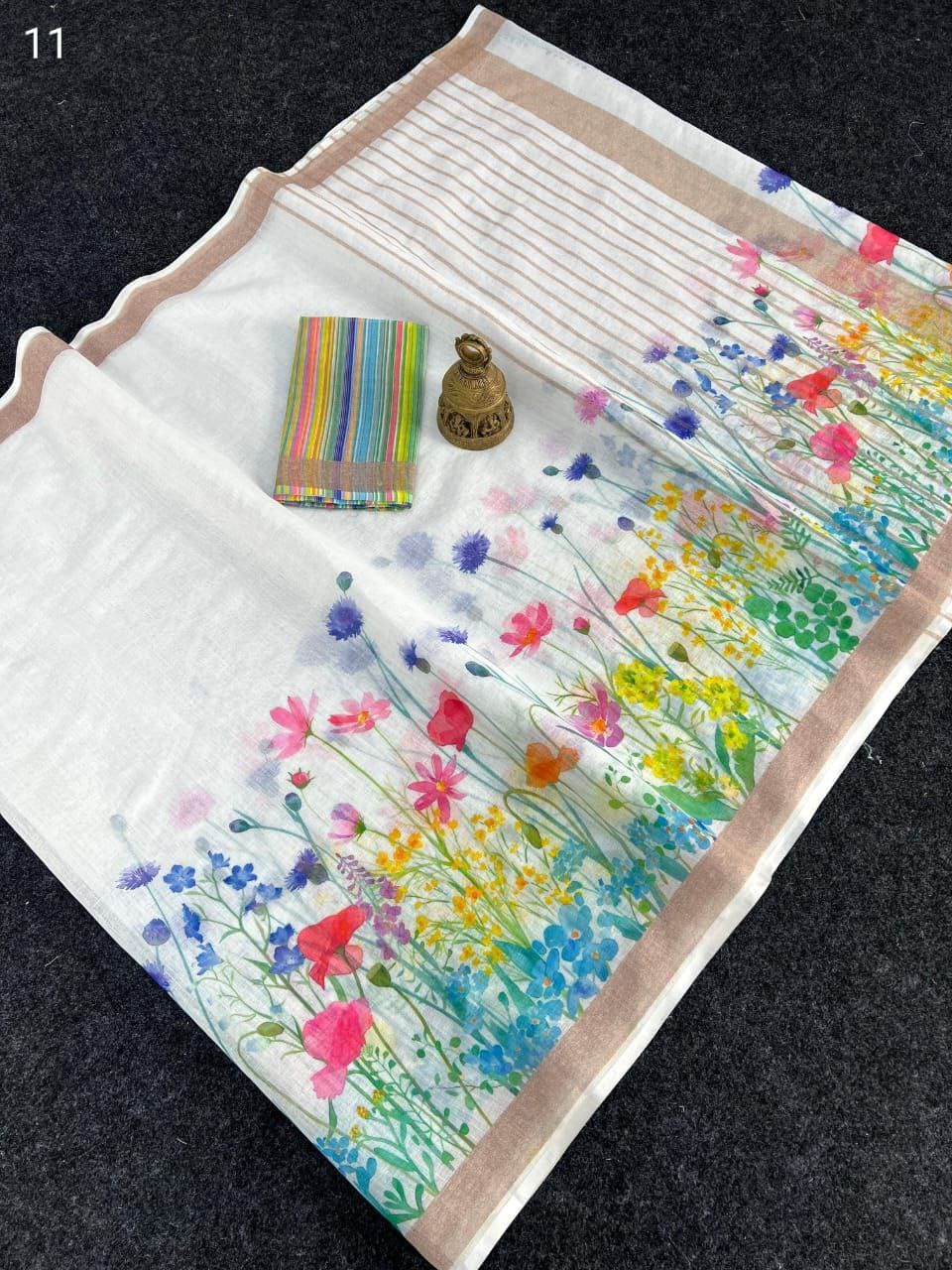 Linen Slub Cotton Floral Sarees – 59 AED