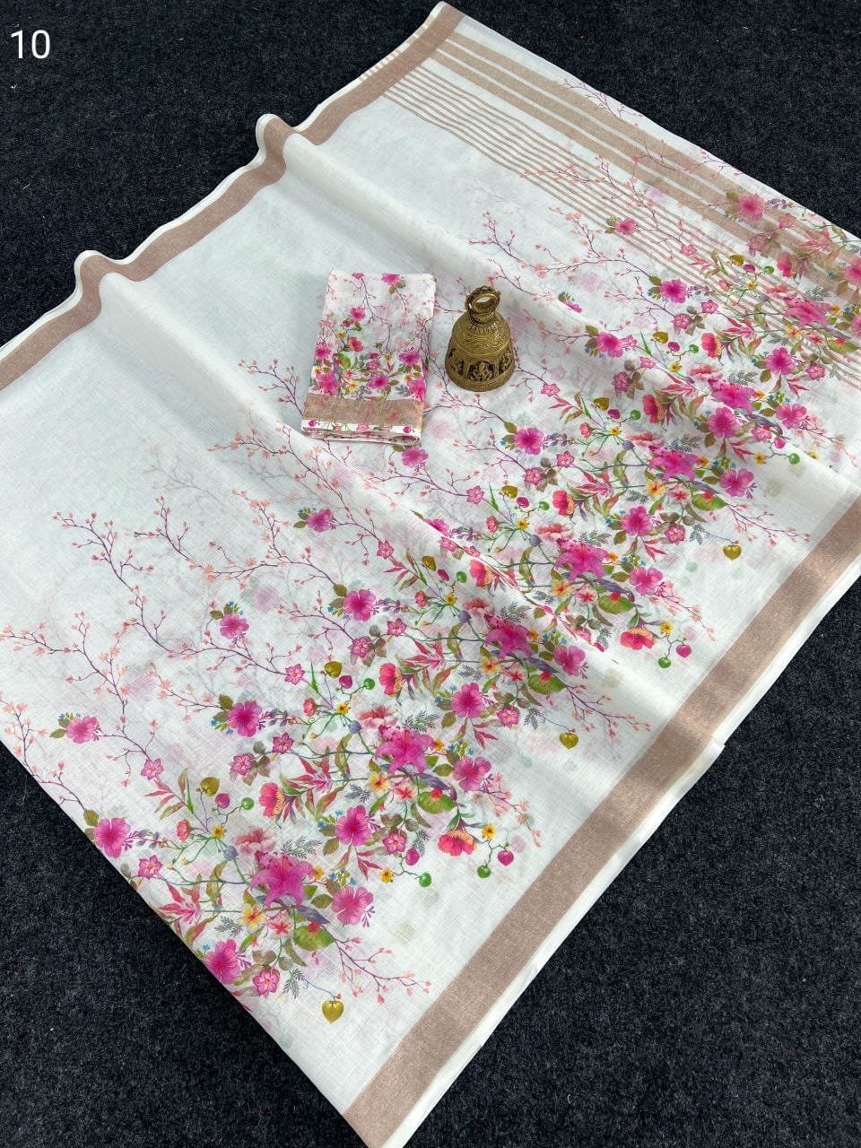 Linen Slub Cotton Floral Sarees – 59 AED