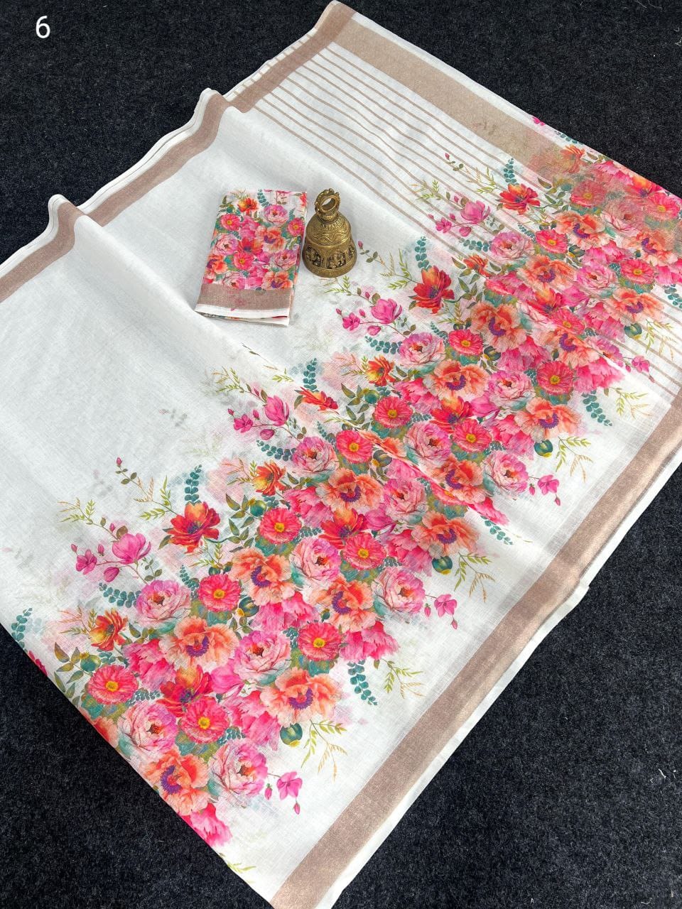 Linen Slub Cotton Floral Sarees – 59 AED